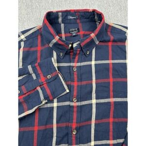 J Crew Brushed Twill Cotton Plaid Shirt Mens XL Blue Red Long Sleeve Button Down